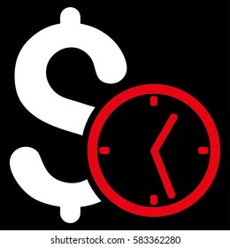 Dollar Credit vector icon. Illustration style is a flat iconic bicolor red and white symbol on black background.