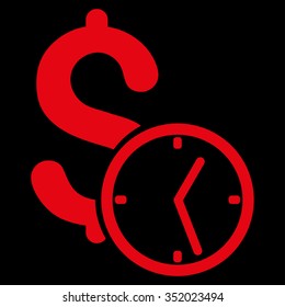 Dollar Credit vector icon. Style is flat symbol, red color, rounded angles, black background.