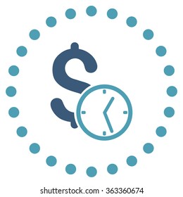 Dollar Credit vector icon. Style is bicolor flat circled symbol, cyan and blue colors, rounded angles, white background.