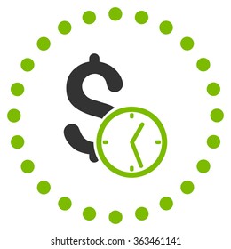 Dollar Credit vector icon. Style is bicolor flat circled symbol, eco green and gray colors, rounded angles, white background.