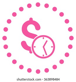 Dollar Credit vector icon. Style is flat circled symbol, pink color, rounded angles, white background.