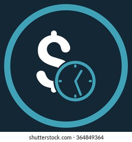 Dollar Credit vector icon. Style is bicolor flat circled symbol, blue and white colors, rounded angles, dark blue background.