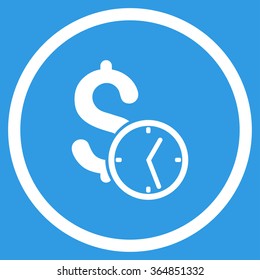 Dollar Credit vector icon. Style is flat circled symbol, white color, rounded angles, blue background.