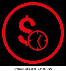Dollar Credit vector icon. Style is flat circled symbol, red color, rounded angles, black background.