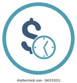 Dollar Credit vector icon. Style is bicolor flat circled symbol, cyan and blue colors, rounded angles, white background.