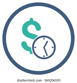 Dollar Credit vector icon. Style is bicolor flat circled symbol, cobalt and cyan colors, rounded angles, white background.