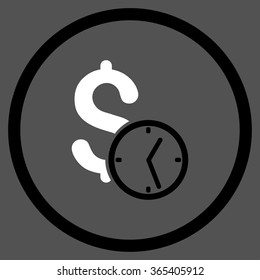 Dollar Credit vector icon. Style is bicolor flat circled symbol, black and white colors, rounded angles, gray background.
