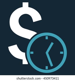 Dollar Credit vector icon. Style is bicolor flat symbol, blue and white colors, dark blue background.