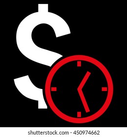 Dollar Credit vector icon. Style is bicolor flat symbol, red and white colors, black background.