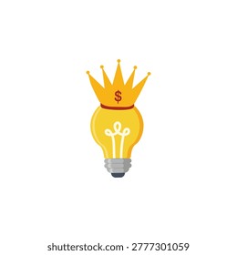 Dollar Crown Lightbulb Vector Illustration. King of Ideas and Premium Business