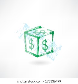 Dollar cube grunge icon