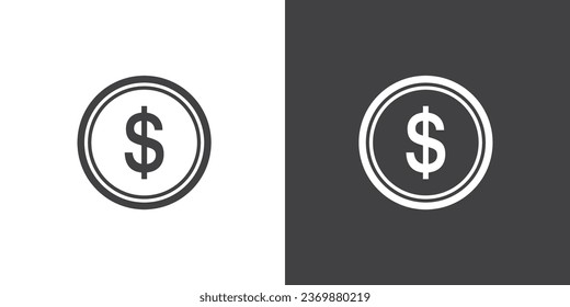Dollar curency icon, Money and currency exchange in flat icons set isolated on black and white background flat vector illustration.