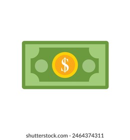 Dollar currency banknote green. Dollars bill, money banknote. Vector dollar bill isolated on white background. Dollar currency banknote green. Flat illustration of money