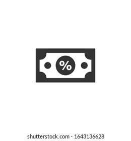 Dollar currency banknote icon in flat style. Dollar cash discount vector illustration on white isolated background. Banknote bill with percent business concept.