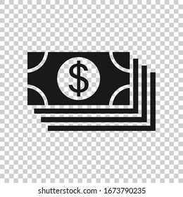 Dollar currency banknote icon in flat style. Dollar cash vector illustration on white isolated background. Banknote bill business concept.