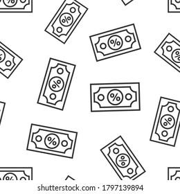 Dollar currency banknote icon in flat style. Dollar cash discount vector illustration on white isolated background. Banknote bill with percent seamless pattern business concept.