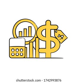 dollar currency, calculator and financial data concept