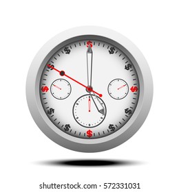 Dollar currency clock vector.Time is money in Dollar currency signed with black shadow