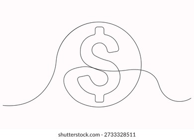 Ilustração de contorno minimalista de linha contínua de moeda de dólar