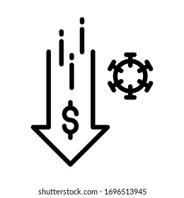dollar currency crisis getting drop vector icon design, novel coronavirus, covid-19 is hitting the U.S. economy on white background