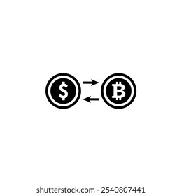 Moeda Dollar Câmbio Bitcoin Sólido Flat Vetor Ícone Isolado no Fundo Branco.