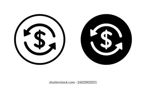 Dollar currency exchange icon on black circle. USD Money conversion sign symbol
