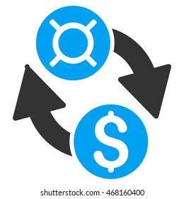 Dollar Currency Exchange icon. Vector style is bicolor flat iconic symbol with rounded angles, blue and gray colors, white background.