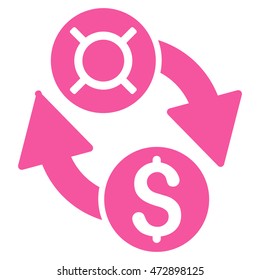 Dollar Currency Exchange icon. Vector style is flat iconic symbol with rounded angles, pink color, white background.