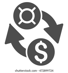 Dollar Currency Exchange icon. Vector style is flat iconic symbol with rounded angles, gray color, white background.