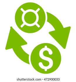 Dollar Currency Exchange icon. Vector style is flat iconic symbol with rounded angles, eco green color, white background.