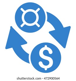 Dollar Currency Exchange icon. Vector style is flat iconic symbol with rounded angles, cobalt color, white background.