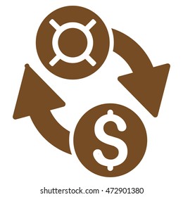Dollar Currency Exchange icon. Vector style is flat iconic symbol with rounded angles, brown color, white background.