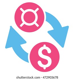 Dollar Currency Exchange icon. Vector style is bicolor flat iconic symbol with rounded angles, pink and blue colors, white background.