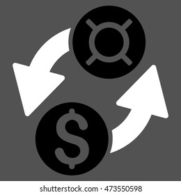 Dollar Currency Exchange icon. Vector style is bicolor flat iconic symbol with rounded angles, black and white colors, gray background.