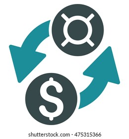 Dollar Currency Exchange icon. Vector style is bicolor flat iconic symbol with rounded angles, soft blue colors, white background.