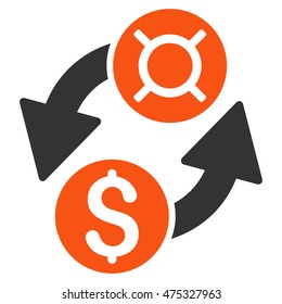 Dollar Currency Exchange icon. Vector style is bicolor flat iconic symbol with rounded angles, orange and gray colors, white background.
