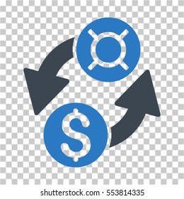 Dollar Currency Exchange icon. Vector pictograph style is a flat bicolor symbol, smooth blue colors, chess transparent background. Designed for software and web interface toolbars and menus.