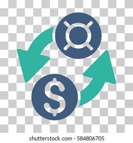 Dollar Currency Exchange icon. Vector illustration style is flat iconic bicolor symbol, cobalt and cyan colors, transparent background. Designed for web and software interfaces.