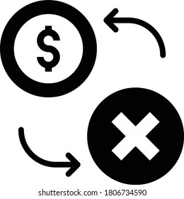 Cambio de moneda en dólares No permitido Concepto Vector Símbolo de icono de glifo Diseño, comercio y trueque sobre fondo blanco