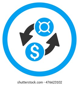 Dollar Currency Exchange rounded icon. Vector illustration style is flat iconic bicolor symbol, blue and gray colors, white background.