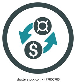 Dollar Currency Exchange rounded icon. Vector illustration style is flat iconic bicolor symbol, soft blue colors, white background.
