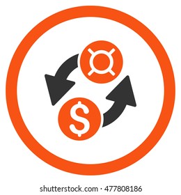 Dollar Currency Exchange rounded icon. Vector illustration style is flat iconic bicolor symbol, orange and gray colors, white background.