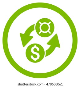 Dollar Currency Exchange rounded icon. Vector illustration style is flat iconic symbol, eco green color, white background.