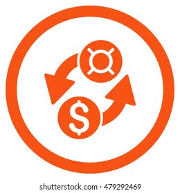 Dollar Currency Exchange rounded icon. Vector illustration style is flat iconic symbol, orange color, white background.