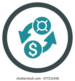 Dollar Currency Exchange vector bicolor rounded icon. Image style is a flat icon symbol inside a circle, soft blue colors, white background.