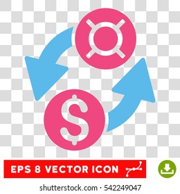Dollar Currency Exchange vector icon. Image style is a flat pink and blue pictogram symbol.