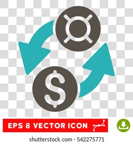 Dollar Currency Exchange vector icon. Image style is a flat grey and cyan pictograph symbol.