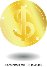 dollar currency gold coin re-editable glare effect on white background eps 10