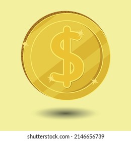 dollar currency gold coin re-editable glare effect on white background eps 10