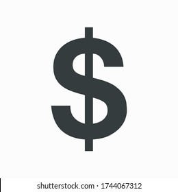 icono de moneda en dólares aislado en fondo blanco, moneda en dólares blanco negro para icono, símbolo de dinero en dólares en forma de moneda circular, moneda de moneda de tipo icono plano para infografía de botón simple, vector